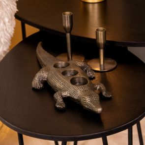 Waxinelichthouder Krokodil Antiek Goud Metaal Perspectief1
