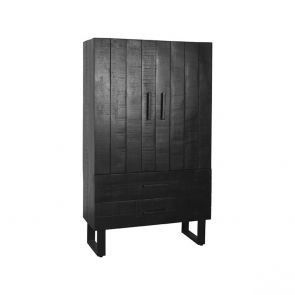 Hoge Kast Santos 2-Deurs Zwart Mangohout 94x40x160 cm Perspectief1