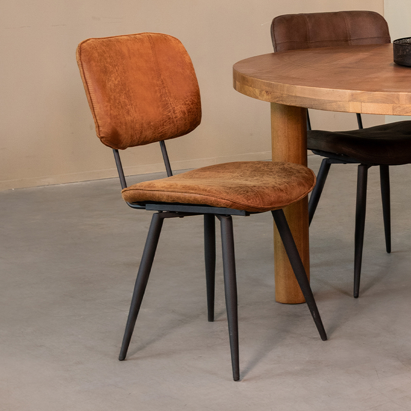 Eetkamerstoel I_Fos - Cognac - BRUIN - Cuir - Industrieel - LABEL51