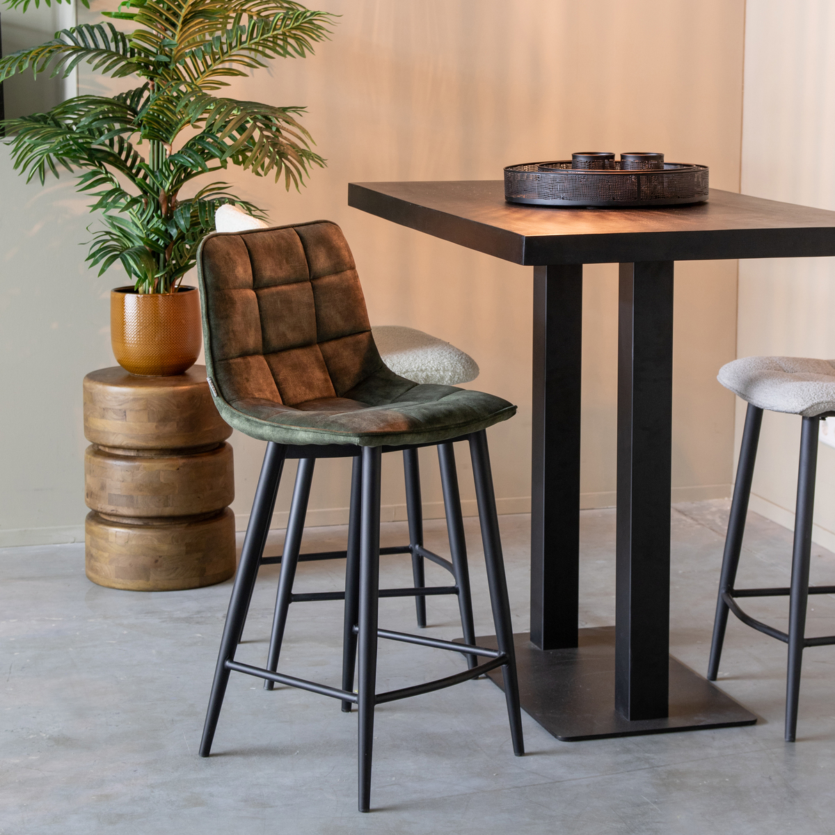 Barkruk I_Jelt - Hoog - Hunter - Vert - Velours - Modern - LABEL51