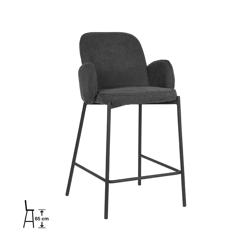 Barkruk I_Jari - Accoudoir - Laag - Anthracite - GRIJS - Weave - Industrieel - LABEL51