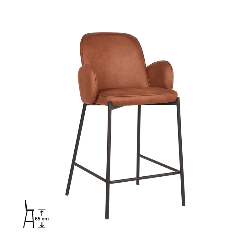 Barkruk I_Jari - Accoudoir - Laag - Cognac - BRUIN - Microvezel - Industrieel - LABEL51