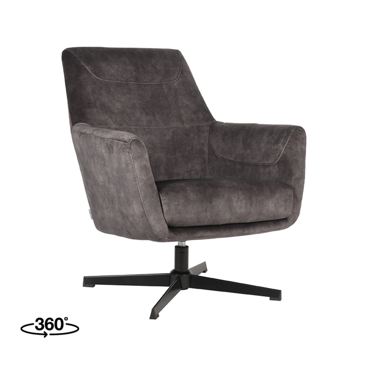 Fauteuil I_Toby - Accoudoir - Anthracite - Gris - Velours - Modern - LABEL51