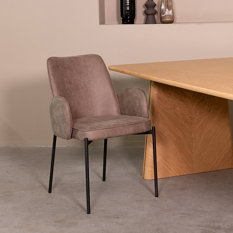 Eetkamerstoel I_Joni - Accoudoir - Taupe - Marron - Micro Suede - Modern - LABEL51
