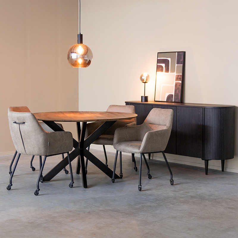 Eetkamerstoel I_Lenny - Accoudoir - Roulant - Taupe - Marron - Micro Suede - Modern - LABEL51