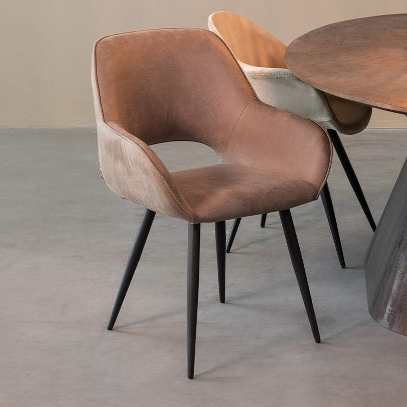 Eetkamerstoel I_Fer - Accoudoir - Taupe - Marron - Micro Suede - Modern - LABEL51