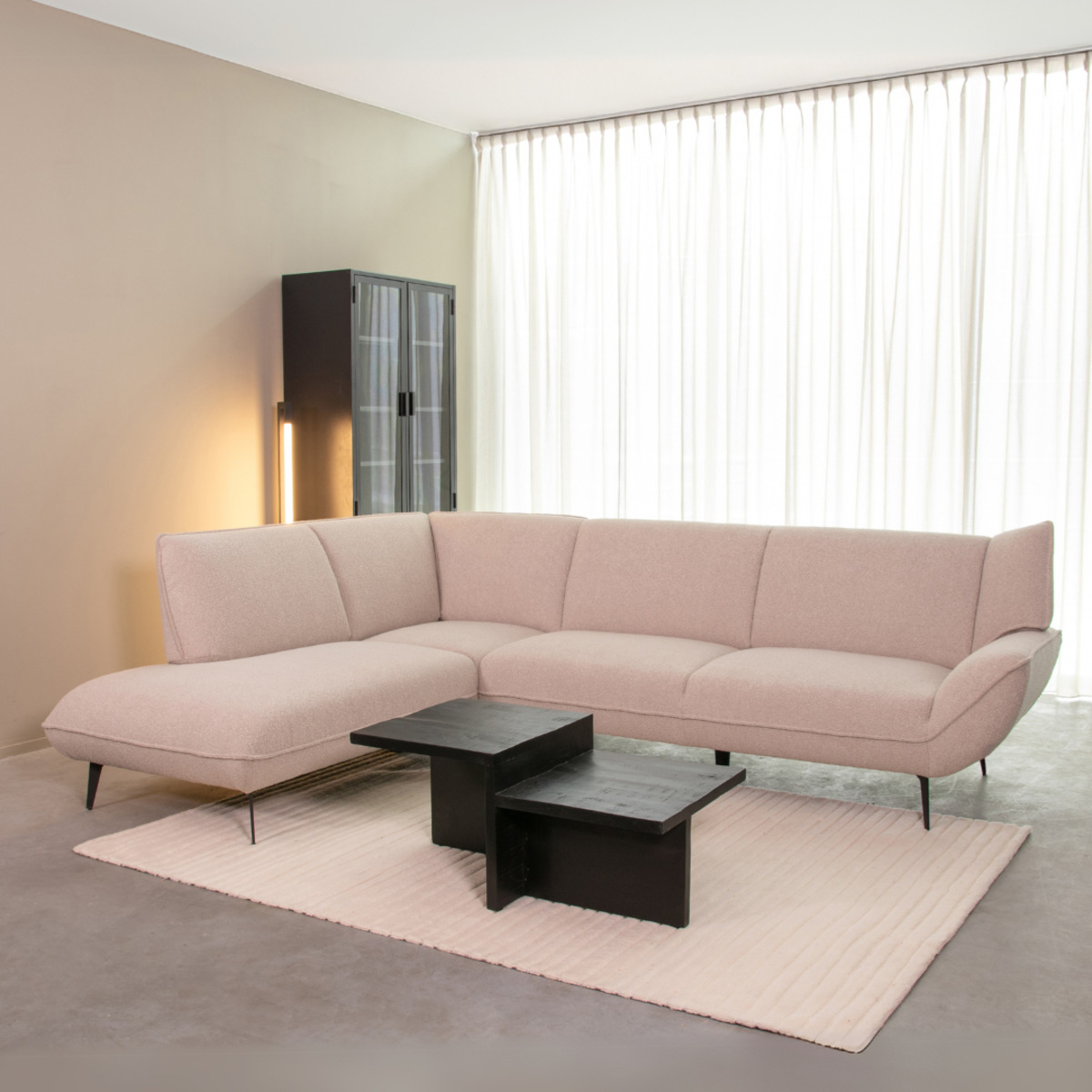 Hoekbank I_Pesaro - Accoudoir - Naturel Beige - Boucle - Landelijk - LABEL51