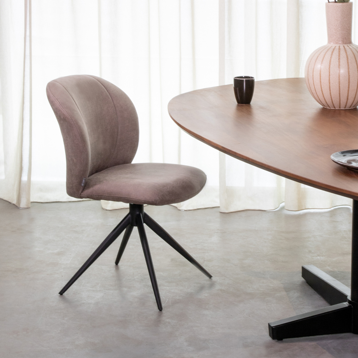 Eetkamerstoel I_Kimo - Pivotant - Taupe - BRUIN - Micro Suede - Modern - LABEL51