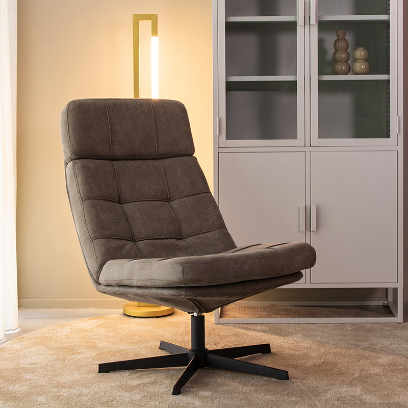 Fauteuil I_Alvar - Pivotant - Taupe - BRUIN - Micro Suede - Modern - LABEL51