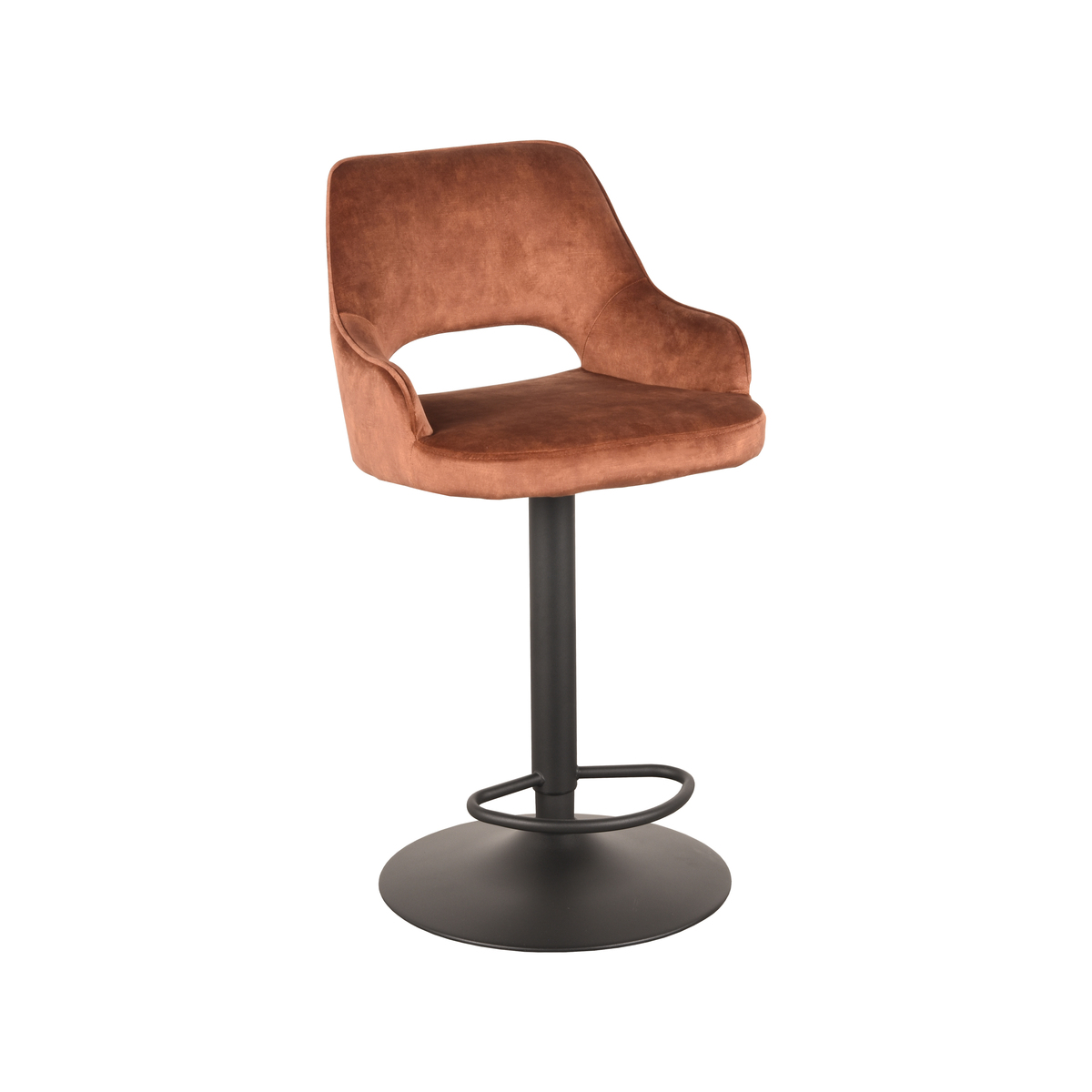 Barkruk I_Fer - Accoudoir - Gaslift - Rouille - Orange - Velours - Retro - LABEL51