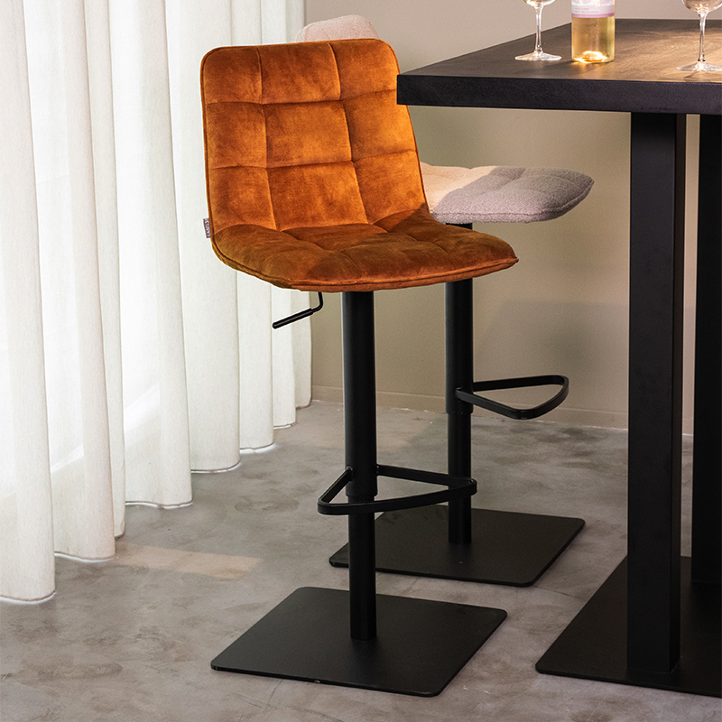 Barkruk I_Juul - Gaslift - Ocre - GEEL - Velours - Retro - LABEL51