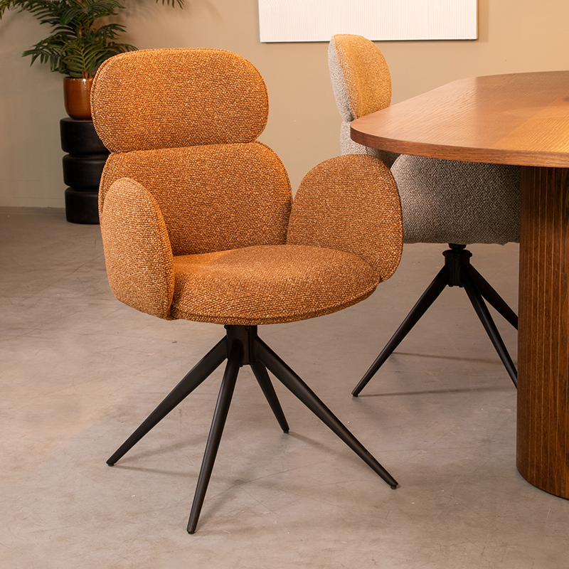 Eetkamerstoel I_Vidar - Pivotant - Accoudoir - Coral - ORANJE - Royal Boucle - Modern - LABEL51