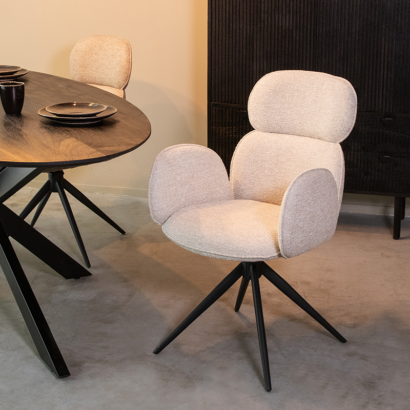 Eetkamerstoel I_Vidar - Pivotant - Accoudoir - Naturel - Royal Boucle - Landelijk - LABEL51