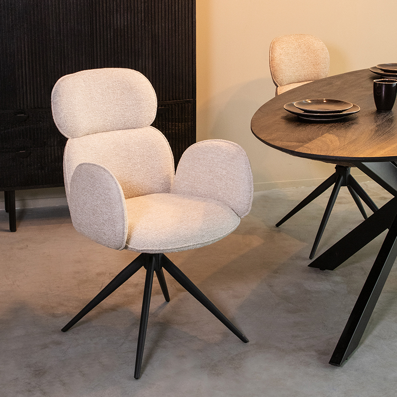 Eetkamerstoel I_Vidar - Accoudoir - Naturel - Royal Boucle - Landelijk - LABEL51