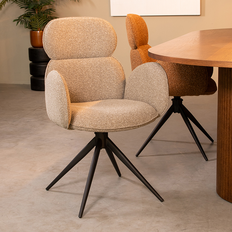 Eetkamerstoel I_Vidar - Pivotant - Accoudoir - Mushroom - BRUIN - Royal Boucle - Landelijk - LABEL51