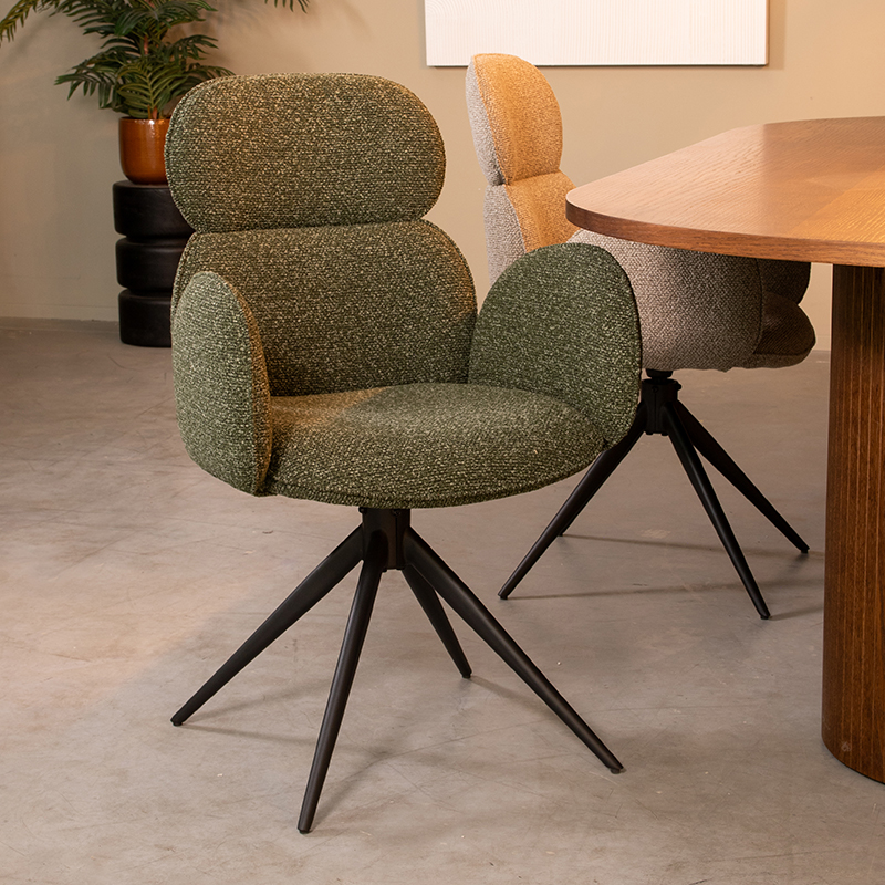 Eetkamerstoel I_Vidar - Pivotant - Accoudoir - Forêt - GROEN - Royal Boucle - Modern - LABEL51