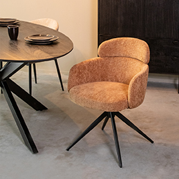 Eetkamerstoel I_Levi - Pivotant - Accoudoir - Cognac - BRUIN - - Modern - LABEL51