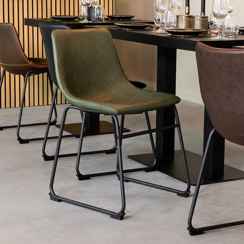 Eetkamerstoel I_Risto - Hunter - GROEN - Stof, metaal & hout - Industrieel - LABEL51