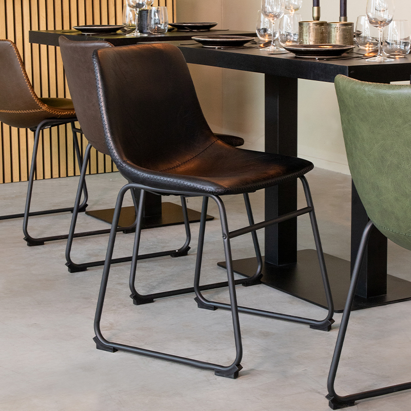 Eetkamerstoel I_Risto - Noir - Kunstleder - Industrieel - LABEL51