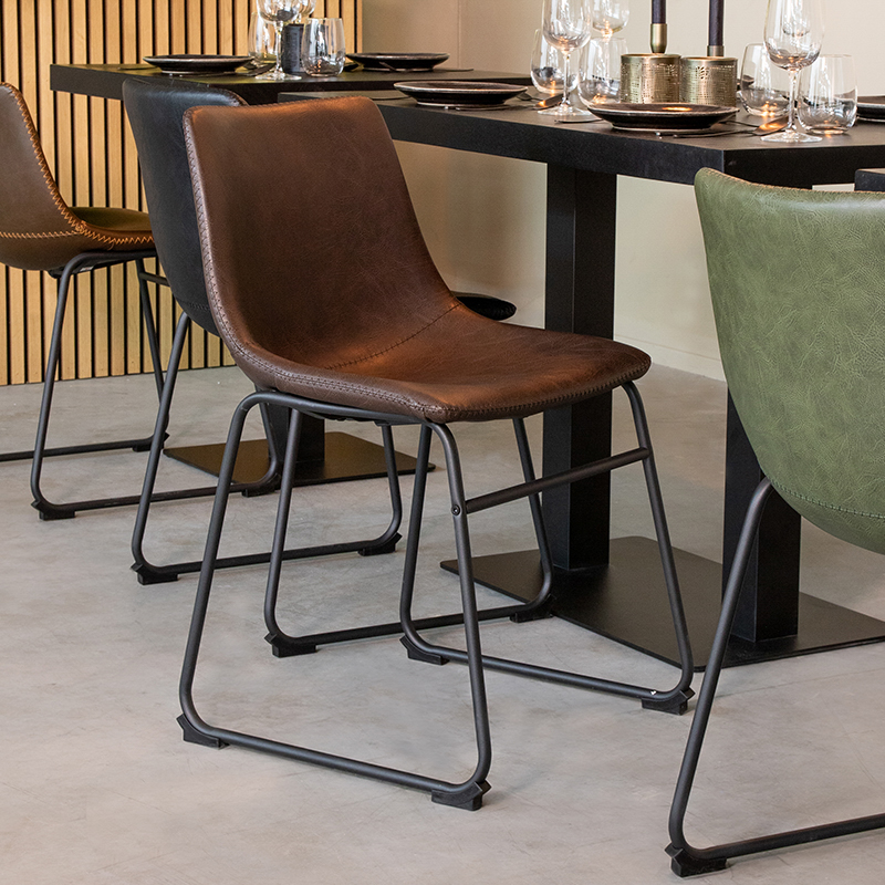 Eetkamerstoel I_Risto - Marron - BRUIN - Stof, metaal & hout - Industrieel - LABEL51