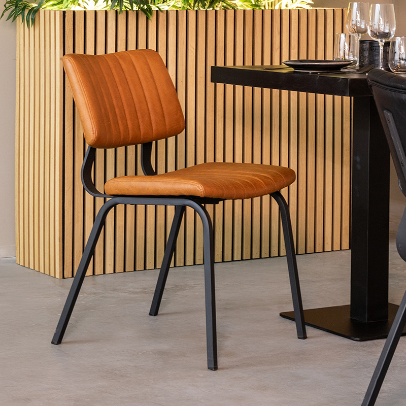 Eetkamerstoel I_Gusto - Cognac - Marron - Kunstleder - Industrieel - LABEL51