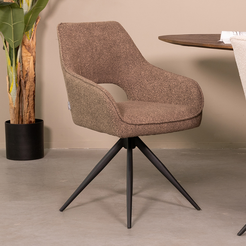 Eetkamerstoel I_Finley - Accoudoir - Marron - Boucle - Landelijk - LABEL51