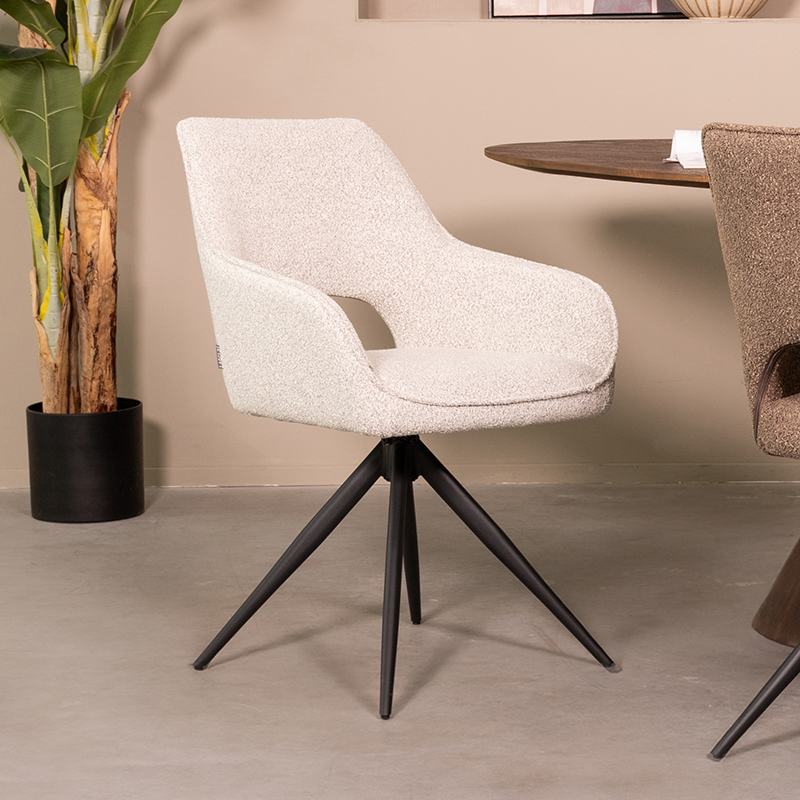 Eetkamerstoel I_Finley - Pivotant - Accoudoir - Champagne - WIT - Boucle - Landelijk - LABEL51