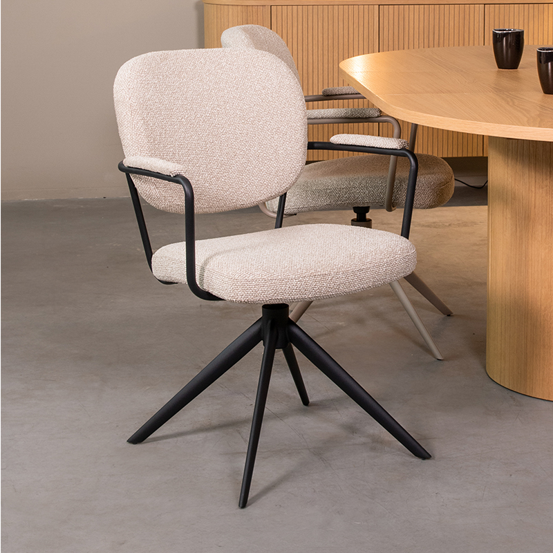 Eetkamerstoel I_Basel - Accoudoir - Naturel - Royal Boucle - Landelijk - LABEL51