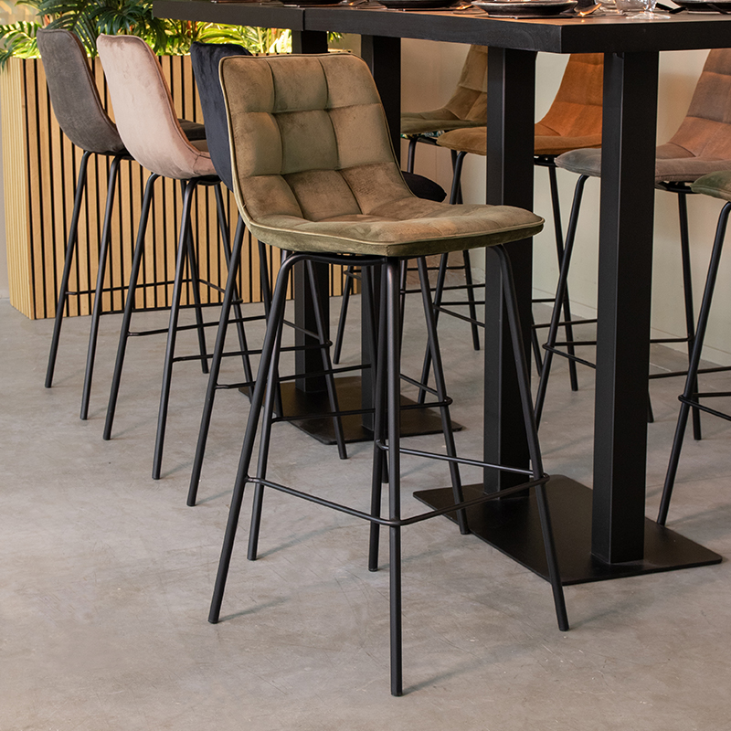 Barkruk I_Bistro - Hoog - Hunter - Vert - Velours - Industrieel - LABEL51