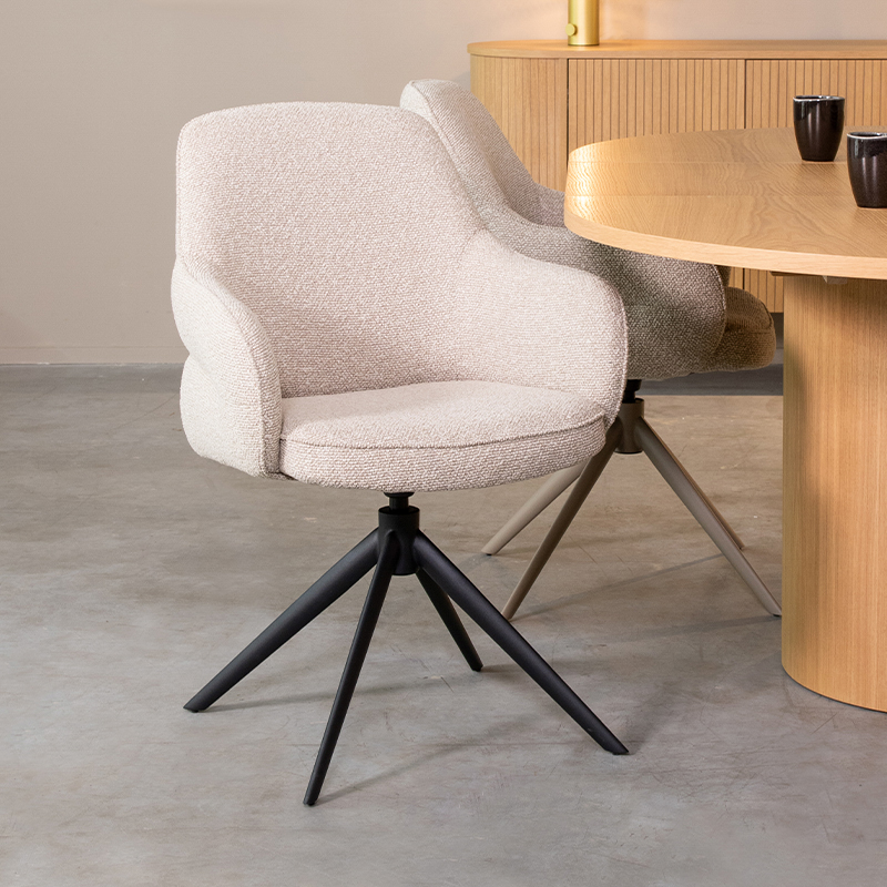 Eetkamerstoel I_Bern - Pivotant - Accoudoir - Naturel - Royal Boucle - Landelijk - LABEL51