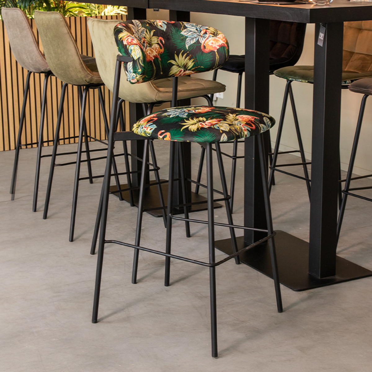 Eetkamerstoel I_Ferry - Printed Flamingo - Bleu - Velours - Design - LABEL51