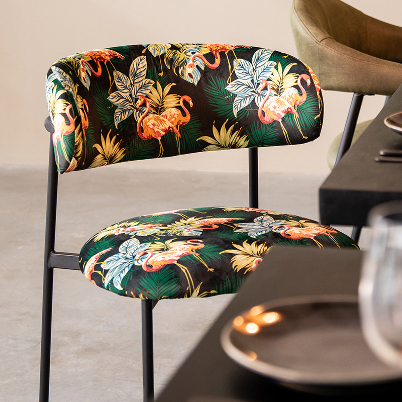 Eetkamerstoel I_Ferry - Printed Flamingo - Bleu - Velours - Design - LABEL51