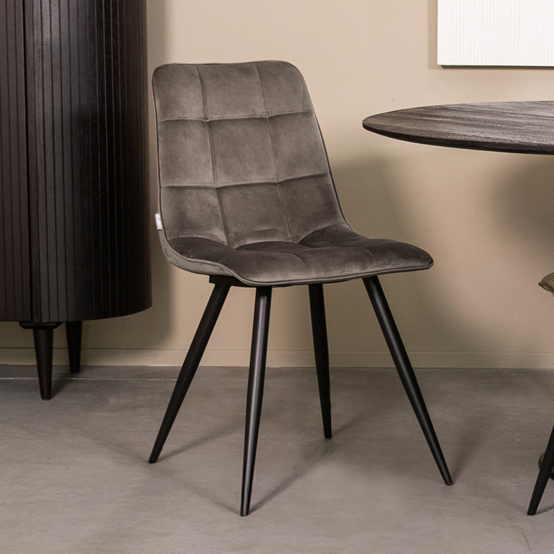 Eetkamerstoel I_Bistro - Taupe - BRUIN - Velours - Landelijk - LABEL51