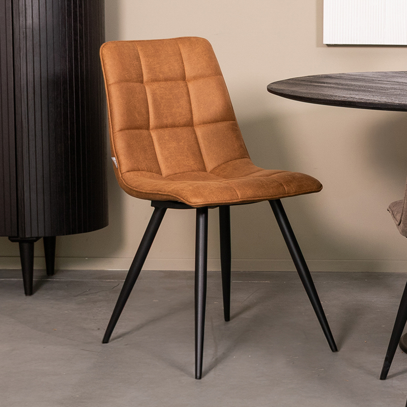 Eetkamerstoel I_Bistro - Cognac - BRUIN - Micro Suede - Modern - LABEL51