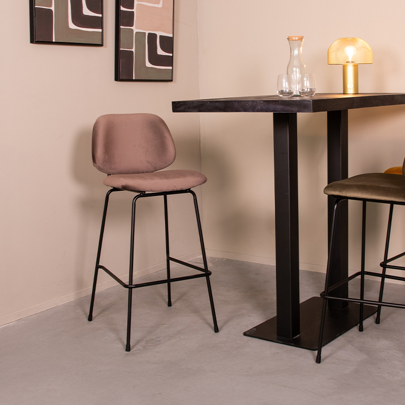 Barkruk I_Bello - Hoog - Taupe - Marron - Velours - Landelijk - LABEL51