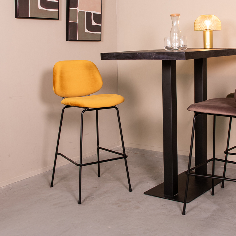 Barkruk I_Bello - Hoog - Ocre - Jaune - Velours - LABEL51