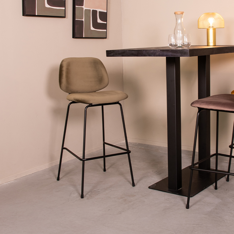 Barkruk I_Bello - Hoog - Hunter - Vert - Velours - Industrieel - LABEL51