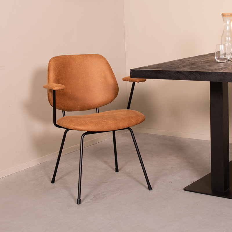 Eetkamerstoel I_Rivano - Cognac - Marron - Micro Suede - Modern - LABEL51